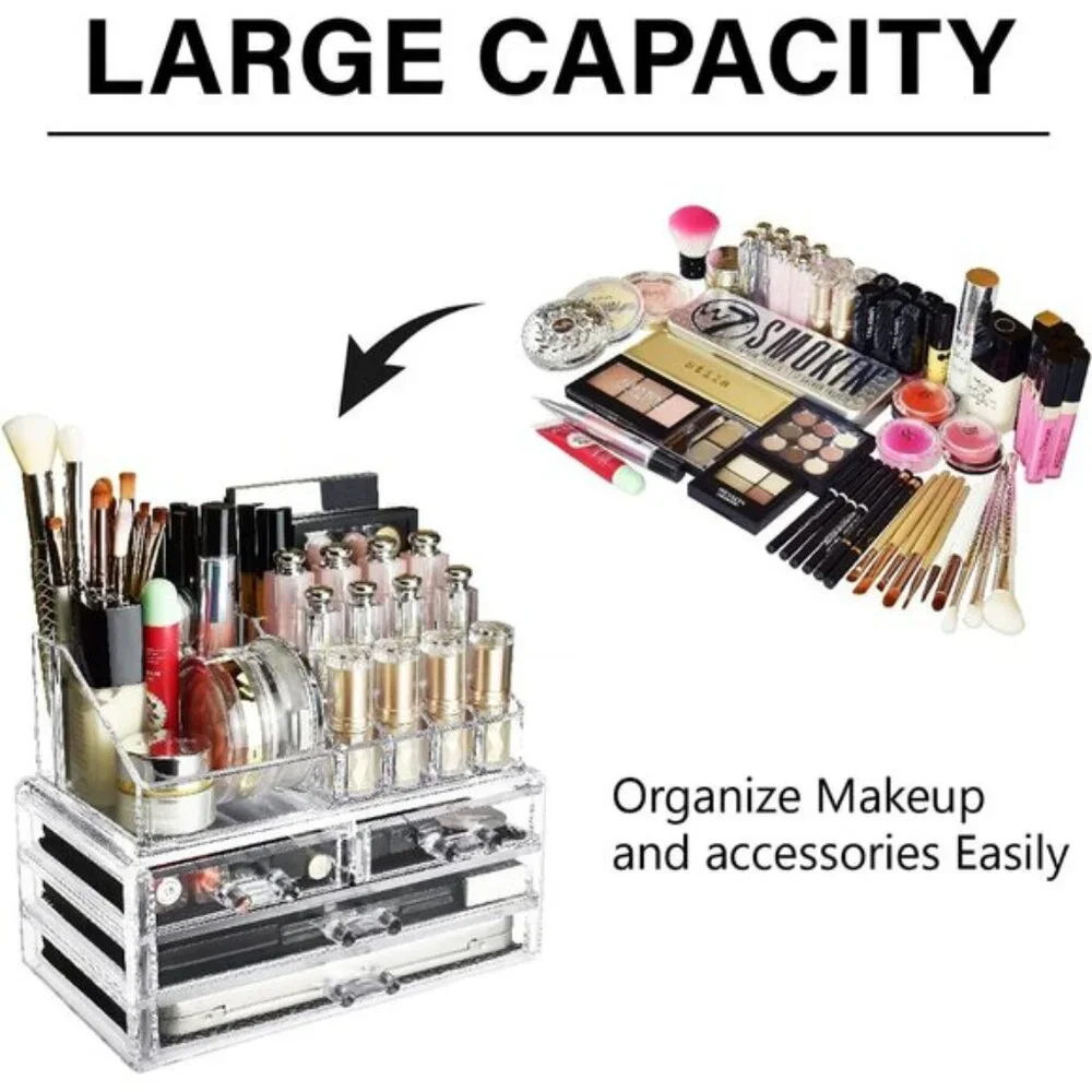 New Acrylic Makeup Organizer, 4 Drawers & Lipstick Holder for Vanity & Room
